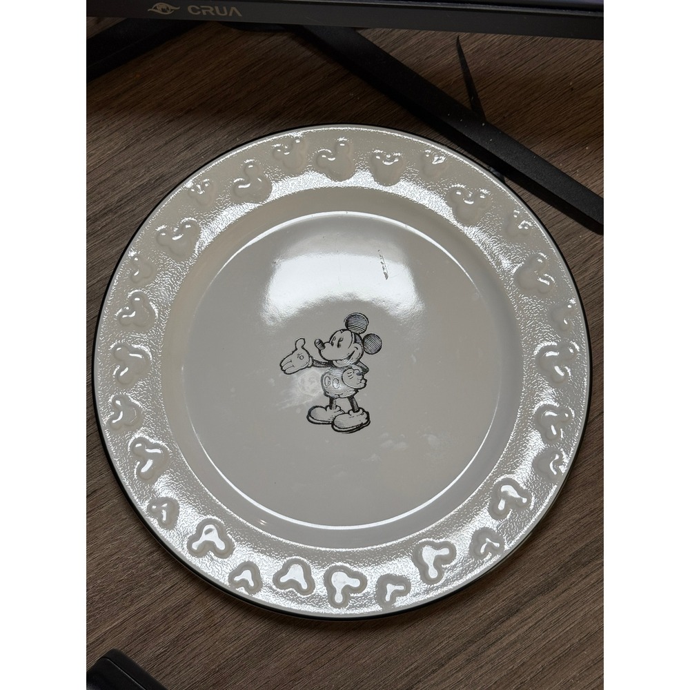 Disney Parks Mickey Mouse 8 in Salad Plate Embossed White Black
